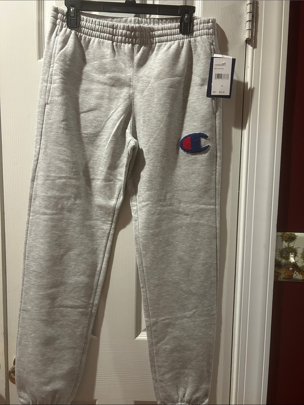 Champion Light Gray Logo Sweat Joggers with Blue & Red C Patch